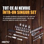 Trusa de scule cu 46 piese NEXTLY, surubelnita, clichet, tubulare, biti, torx, imbus, prelungitor, negru - imagine 3