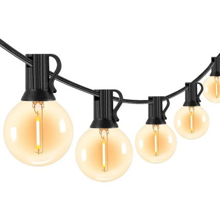 Ghirlanda luminoasa decorativa NEXTLY, pentru interior/exterior, interconectabila, lumina calda, waterproof, 25 becuri, 8 metri, conectare la priza, negru