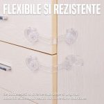 Set 20 sigurante usi pentru copii NEXTLY, sistem blocare dulapuri, sertare, mobilier, geamuri, flexibile, pentru colturi si suprafete drepte, lipire cu adeziv, plastic si silicon, 15cm lungime, transparente - imagine 4
