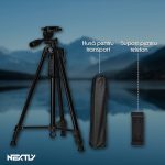 Trepied foto telescopic profesional pentru camera sau telefon, NEXTLY, inaltime reglabila 53-160cm, geanta transport, picioruse antiderapante, unghi reglabil cu boloboc, cap rotativ, negru - imagine 7