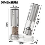 Set 2 rasnite electrice cu suport transparent NEXTLY, pentru sare, piper si alte condimente, reincarcabile, 5 trepte de macinare, iluminare LED, cablu USB Tip C, ABS/PMMA/otel inoxidabil, argintiu-transparent - imagine 12