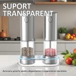 Set 2 rasnite electrice cu suport transparent NEXTLY, pentru sare, piper si alte condimente, reincarcabile, 5 trepte de macinare, iluminare LED, cablu USB Tip C, ABS/PMMA/otel inoxidabil, argintiu-transparent - imagine 8
