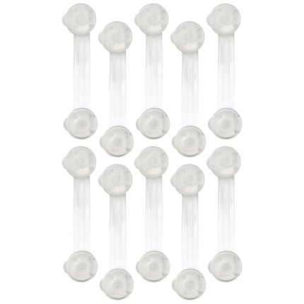 Set 10 sigurante usi pentru copii NEXTLY, sistem blocare dulapuri, sertare, mobilier, geamuri, flexibile, pentru colturi si suprafete drepte, lipire cu adeziv, plastic si silicon, 15cm lungime, transparente