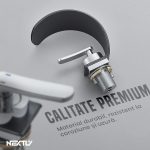 Baterie pentru chiuveta de baie NEXTLY, design modern, jet tip cascada, fabricata din cupru, calitate premium, montaj pe blat sau lavoar, racorduri incluse, negru - imagine 5