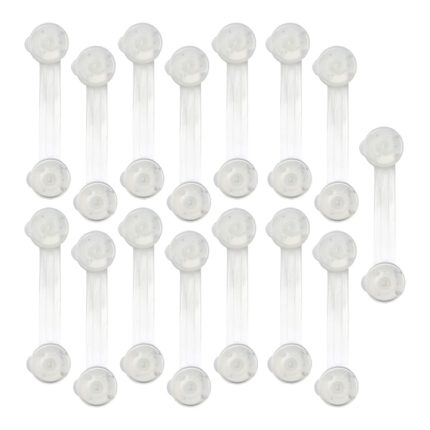Set 15 sigurante usi pentru copii NEXTLY, sistem blocare dulapuri, sertare, mobilier, geamuri, flexibile, pentru colturi si suprafete drepte, lipire cu adeziv, plastic si silicon, 15cm lungime, transparente