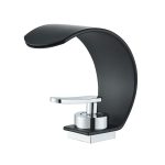 Baterie pentru chiuveta de baie NEXTLY, design modern, jet tip cascada, fabricata din cupru, calitate premium, montaj pe blat sau lavoar, racorduri incluse, negru