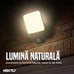 Proiector LED de exterior cu senzor de miscare NEXTLY, putere 50W, 4000lm, lumina neutra(naturala), 4000K, Clasa A, LED SMD, RA>80, 120°, setare timp, senzor, lux, negru - imagine 3