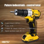 Set bormasina cu 2 acumulatori 36V, NEXTLY, trusa cu accesorii, biti, tubulare, cutter, surubelnite, prelungitoare, patent, ruleta, spirale, izolier, galben-negru - imagine 2
