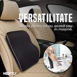 Perna lombara pentru scaun NEXTLY, spuma cu memorie, suport pentru bazin si spate, curele ajustabile, tesatura respirabila, 46x38/31cm, negru - imagine 7