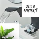 Baterie pentru chiuveta de baie NEXTLY, design modern, jet tip cascada, fabricata din cupru, calitate premium, montaj pe blat sau lavoar, racorduri incluse, negru - imagine 7