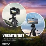 Trepied foto telescopic profesional pentru camera sau telefon, NEXTLY, inaltime reglabila 53-160cm, geanta transport, picioruse antiderapante, unghi reglabil cu boloboc, cap rotativ, negru - imagine 8