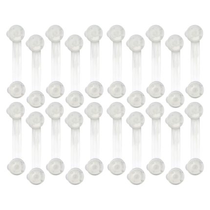 Set 20 sigurante usi pentru copii NEXTLY, sistem blocare dulapuri, sertare, mobilier, geamuri, flexibile, pentru colturi si suprafete drepte, lipire cu adeziv, plastic si silicon, 15cm lungime, transparente