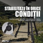 Trepied foto telescopic profesional pentru camera sau telefon, NEXTLY, inaltime reglabila 53-160cm, geanta transport, picioruse antiderapante, unghi reglabil cu boloboc, cap rotativ, negru - imagine 4