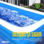 Piscina gonflabila NEXTLY, pentru exterior, 3 camere de aer independente cu valve duble, material PVC calitativ, usor de curatat si intretinut, 275x165x50cm, XXL alb-albastru - imagine 4