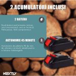 Mini fierastrau cu lant tip drujba electrica NEXTLY 2 acumulatori 21V 2000mAh, afisaj procent baterie, lant de 8 inch, buton de siguranta, geanta de transport si depozitare, negru-albastru - imagine 4
