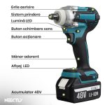 Set masina de gaurit si insurubat cu impact NEXTLY, 2 acumulatori 48V, 4500rpm, 330Nm, afisaj led, 2 trepte, lumina led, clicket, tubulare, spirlale, biti si prelungitor incluse, albastru - imagine 8