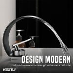 Baterie pentru chiuveta de baie NEXTLY, design modern, jet tip cascada, fabricata din cupru, calitate premium, montaj pe blat sau lavoar, racorduri incluse, negru - imagine 4