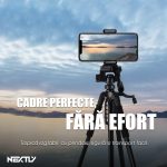 Trepied foto telescopic profesional pentru camera sau telefon, NEXTLY, inaltime reglabila 53-160cm, geanta transport, picioruse antiderapante, unghi reglabil cu boloboc, cap rotativ, negru - imagine 5