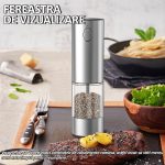 Set 2 rasnite electrice cu suport transparent NEXTLY, pentru sare, piper si alte condimente, reincarcabile, 5 trepte de macinare, iluminare LED, cablu USB Tip C, ABS/PMMA/otel inoxidabil, argintiu-transparent - imagine 7