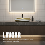 Lavoar ceramic cu montaj pe blat NEXTLY, design lucios, model asimetric, material premium, aspect modern, ceramica sanitara, 60x43x13.5cm, auriu-alb - imagine 2