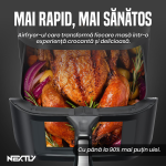 Set Friteuza cu aer cald 1400W, spatula-cleste si forma de silicon NEXTLY, control touch, capacitate 10L, interior iluminat, geam, 7 functii presetate pentru preparate, temperatura reglabila 80-210°C, timp reglabil, afisaj digital, negru - imagine 4