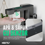 Baterie pentru chiuveta de baie 2 in 1 cu senzor si dozator de sapun spuma NEXTLY, afisaj digital integrat, material cupru si plastic, actionare manuala sau pe senzor, incarcare usb-c, gri metalizat - imagine 3