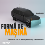 Boxa portabila bluetooth cu incarcare solara NEXTLY, design masina, lumina faruri, sunet puternic, suport telefon, card USB/TF, 26x10x10cm, albastru - imagine 3