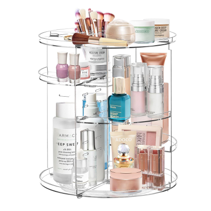 Organizator de cosmetice rotativ NEXTLY, vizibilitate completa, compartimentat, rafturi reglabile pe nivele, 30x22cm, transparent