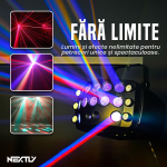 Proiector LED RGBW Party LED Butterfly NEXTLY, 28 x Lentile, 1 x Laser Verde 50mw, 1 x Laser Rosu 100mW, 2 x 15W LED RGBW rotative, 6 x LED 100mW red sky stars, sincronizare muzicala, telecomanda, double rain pattern 3 in 1, DJ, Disco, Lumini scena, negru - imagine 4