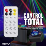 Proiector LED RGBW profesional NEXTLY, rotativ, 3 capete, 4 LED x 23W RGBW, 2 x laser 50mW, 115W LED 4 in 1, control telecomanda si DMX, 12 jocuri de lumina integrate, sincronizare muzicala, stroboscop, DJ, PARTY, DISCO, Negru - imagine 7