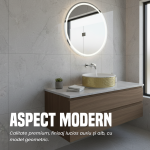 Lavoar ceramic cu montaj pe blat NEXTLY, interior alb lucios, exterior auriu lucios cu model, finsaje premium, ceramica sanitara, rotund, 43x43x16cm, alb-auriu - imagine 4