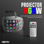 Proiector LED RGBW Party LED Butterfly NEXTLY, 28 x Lentile, 1 x Laser Verde 50mw, 1 x Laser Rosu 100mW, 2 x 15W LED RGBW rotative, 6 x LED 100mW red sky stars, sincronizare muzicala, telecomanda, double rain pattern 3 in 1, DJ, Disco, Lumini scena, negru - imagine 2