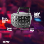 Proiector LED RGBW Party LED Butterfly NEXTLY, 28 x Lentile, 1 x Laser Verde 50mw, 1 x Laser Rosu 100mW, 2 x 15W LED RGBW rotative, 6 x LED 100mW red sky stars, sincronizare muzicala, telecomanda, double rain pattern 3 in 1, DJ, Disco, Lumini scena, negru - imagine 6