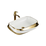 Lavoar ceramic cu montaj pe blat NEXTLY, design lucios, model asimetric, material premium, aspect modern, ceramica sanitara, 60x43x13.5cm, auriu-alb