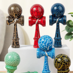 Set 5 x Kendama profesionala NEXTLY, design crapat, lemn natural, multicolor, 18x7cm - imagine 8
