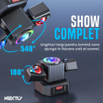 Proiector LED RGBW profesional NEXTLY, rotativ, 3 capete, 4 LED x 23W RGBW, 2 x laser 50mW, 115W LED 4 in 1, control telecomanda si DMX, 12 jocuri de lumina integrate, sincronizare muzicala, stroboscop, DJ, PARTY, DISCO, Negru - imagine 3