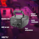 Proiector LED RGBW Party LED Butterfly NEXTLY, 28 x Lentile, 1 x Laser Verde 50mw, 1 x Laser Rosu 100mW, 2 x 15W LED RGBW rotative, 6 x LED 100mW red sky stars, sincronizare muzicala, telecomanda, double rain pattern 3 in 1, DJ, Disco, Lumini scena, negru - imagine 5