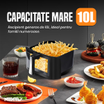 Set Friteuza cu aer cald 1400W, spatula-cleste si forma de silicon NEXTLY, control touch, capacitate 10L, interior iluminat, geam, 7 functii presetate pentru preparate, temperatura reglabila 80-210°C, timp reglabil, afisaj digital, negru - imagine 2