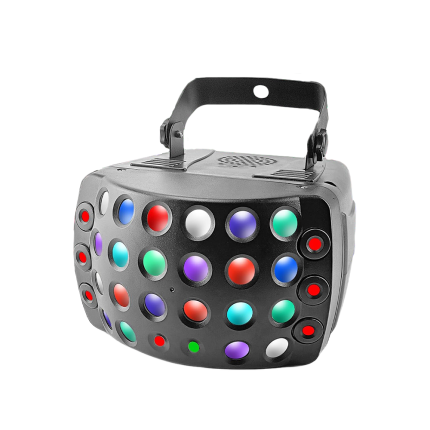 Proiector LED RGBW Party LED Butterfly NEXTLY, 28 x Lentile, 1 x Laser Verde 50mw, 1 x Laser Rosu 100mW, 2 x 15W LED RGBW rotative, 6 x LED 100mW red sky stars, sincronizare muzicala, telecomanda, double rain pattern 3 in 1, DJ, Disco, Lumini scena, negru