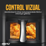 Set Friteuza cu aer cald 1400W, spatula-cleste si forma de silicon NEXTLY, control touch, capacitate 10L, interior iluminat, geam, 7 functii presetate pentru preparate, temperatura reglabila 80-210°C, timp reglabil, afisaj digital, negru - imagine 7