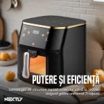 Set Friteuza cu aer cald 1400W, spatula-cleste si forma de silicon NEXTLY, control touch, capacitate 10L, interior iluminat, geam, 7 functii presetate pentru preparate, temperatura reglabila 80-210°C, timp reglabil, afisaj digital, negru - imagine 3