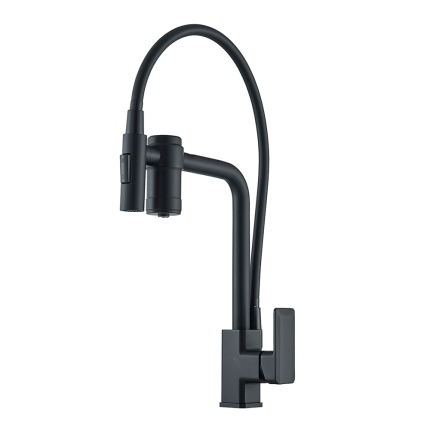 Baterie pentru chiuveta de bucatarie NEXTLY, 2 in 1, sistem de filtrare incorporat, apa filtrata, 3 moduri de jet, cap magnetic si flexibil, 2 filtre incluse, corp din cupru, finisaje premium, negru