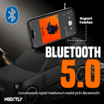 Boxa portabila bluetooth cu incarcare solara NEXTLY, design masina, lumina faruri, sunet puternic, suport telefon, card USB/TF, 26x10x10cm, albastru - imagine 6