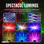 Proiector LED RGBW profesional NEXTLY, rotativ, 3 capete, 4 LED x 23W RGBW, 2 x laser 50mW, 115W LED 4 in 1, control telecomanda si DMX, 12 jocuri de lumina integrate, sincronizare muzicala, stroboscop, DJ, PARTY, DISCO, Negru - imagine 8