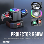 Proiector LED RGBW profesional NEXTLY, rotativ, 3 capete, 4 LED x 23W RGBW, 2 x laser 50mW, 115W LED 4 in 1, control telecomanda si DMX, 12 jocuri de lumina integrate, sincronizare muzicala, stroboscop, DJ, PARTY, DISCO, Negru - imagine 2