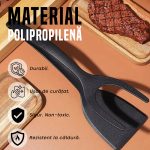 Set 2 x Spatula-cleste pentru carne/peste/alimente NEXTLY, ustensila 2 in 1 pentru intors/ridicat/prins alimentele, maner ergonomic, material PP non-toxic, rezistenta la temperaturi ridicate, negru - imagine 4
