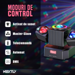Proiector LED RGBW profesional NEXTLY, rotativ, 3 capete, 4 LED x 23W RGBW, 2 x laser 50mW, 115W LED 4 in 1, control telecomanda si DMX, 12 jocuri de lumina integrate, sincronizare muzicala, stroboscop, DJ, PARTY, DISCO, Negru - imagine 5