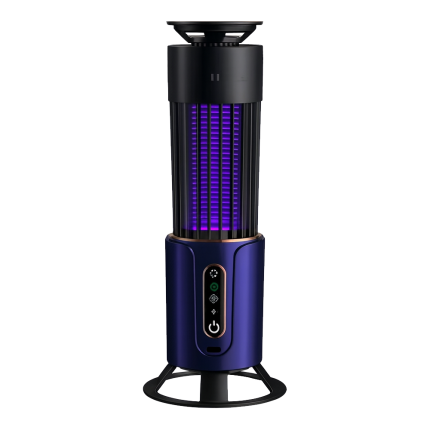 Lampa UV anti insecte, tantari si muste NEXTLY, 2 in 1, acumulator, cu functie de lampa de veghe, temporizator 2/4/6 h, suport de masa, perete si carlig de agatare, 5W, 11x28 cm, incarcare tip C, albastru-negru