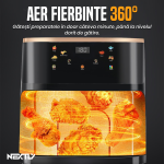 Set Friteuza cu aer cald 1400W, spatula-cleste si forma de silicon NEXTLY, control touch, capacitate 10L, interior iluminat, geam, 7 functii presetate pentru preparate, temperatura reglabila 80-210°C, timp reglabil, afisaj digital, negru - imagine 6