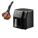 Set Friteuza cu aer cald 1400W si spatula-cleste NEXTLY, control touch, capacitate 10L, interior iluminat, geam, 7 functii presetate pentru preparate, temperatura reglabila 80-210°C, timp reglabil, afisaj digital, negru